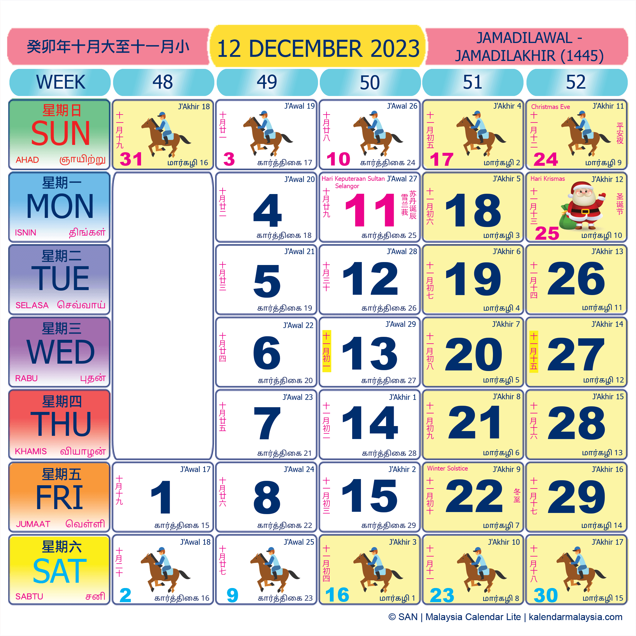 Calendar 2025 Malaysia Kuda 